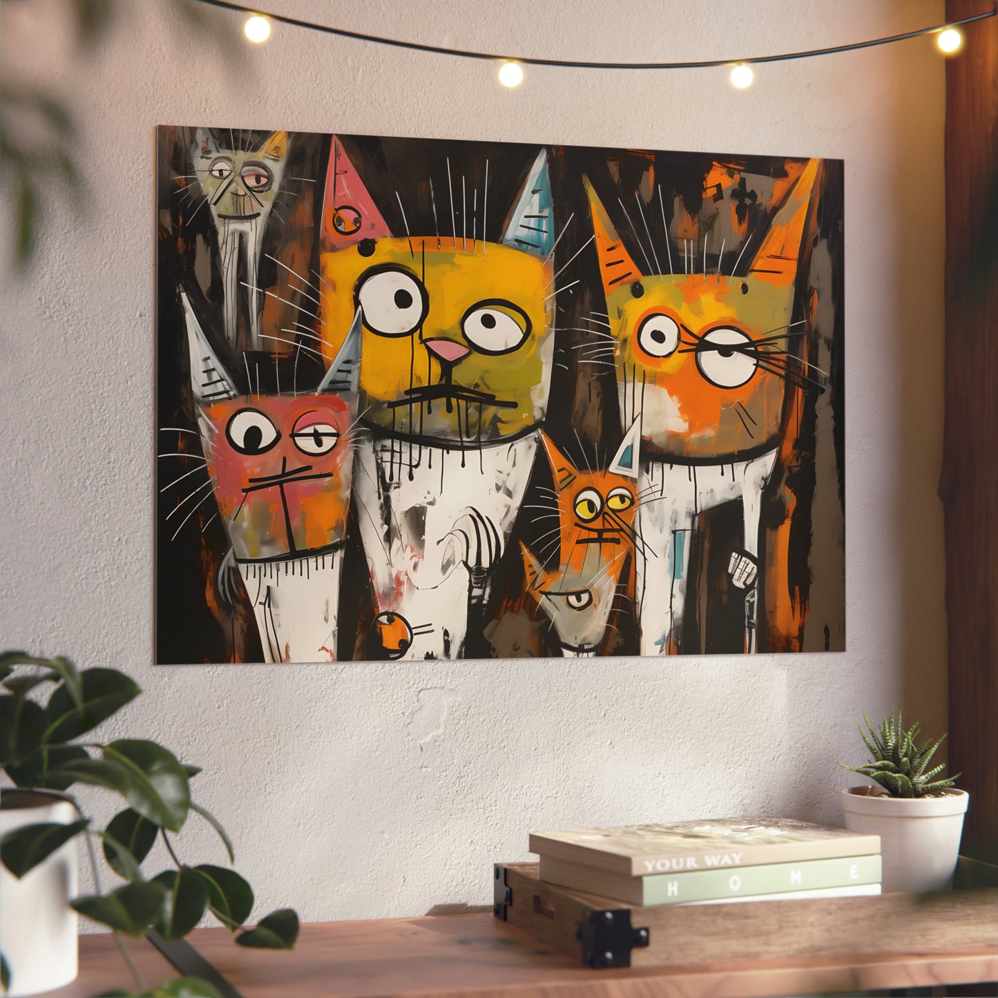 Doodle Abstract Multi Colored Cats With Black Background By DaFlowerChild Aluminum Composite Panels
