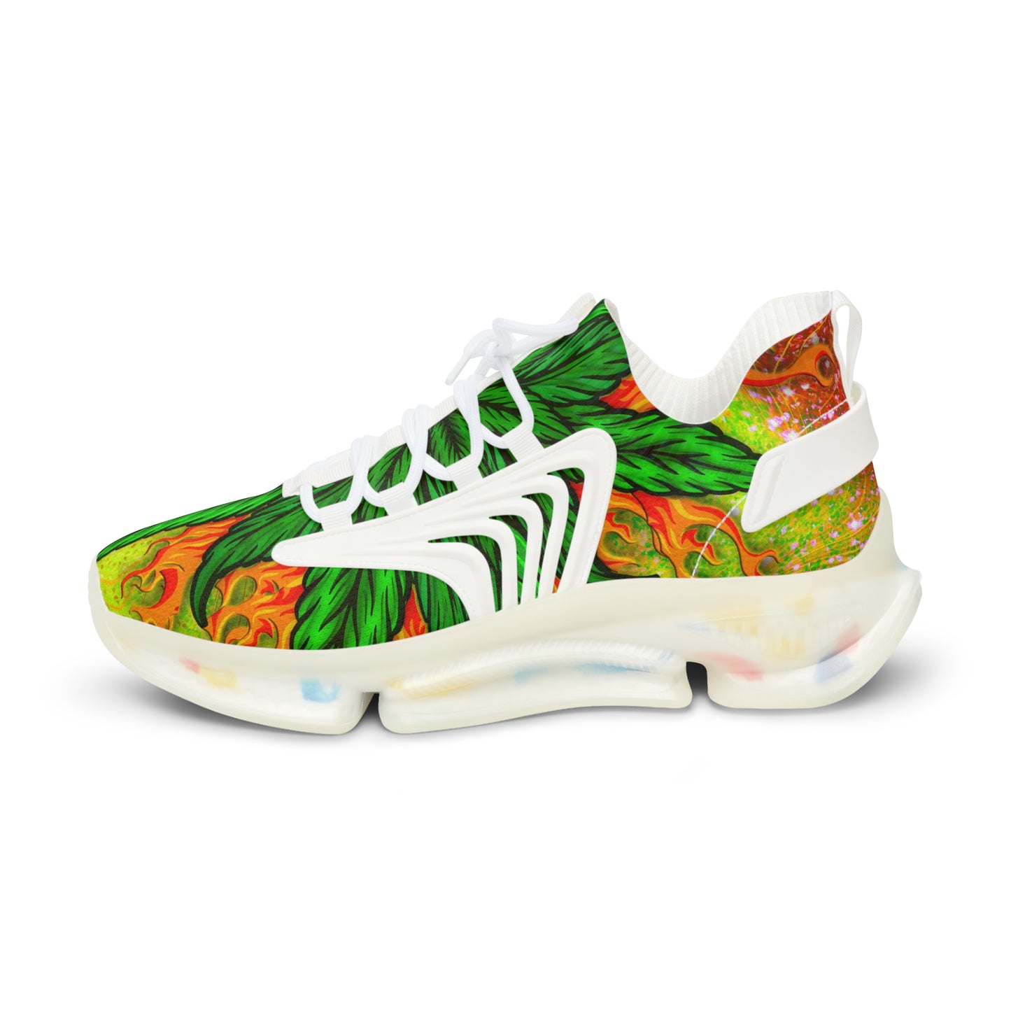 Beautifully Designed Orange, Yellow And Green Marijuana Leave Men's Mesh Sneakers
