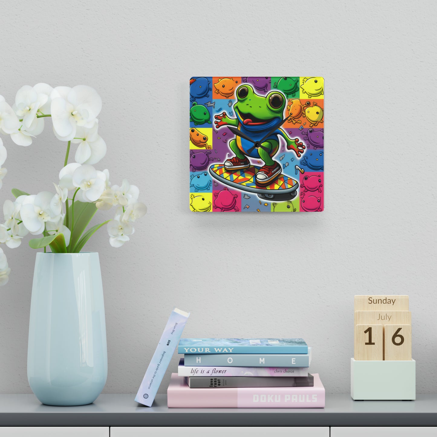 Hip Hip Hop Skating Boarding Cool Frog With Back Ground Frog Collage Wall Clock