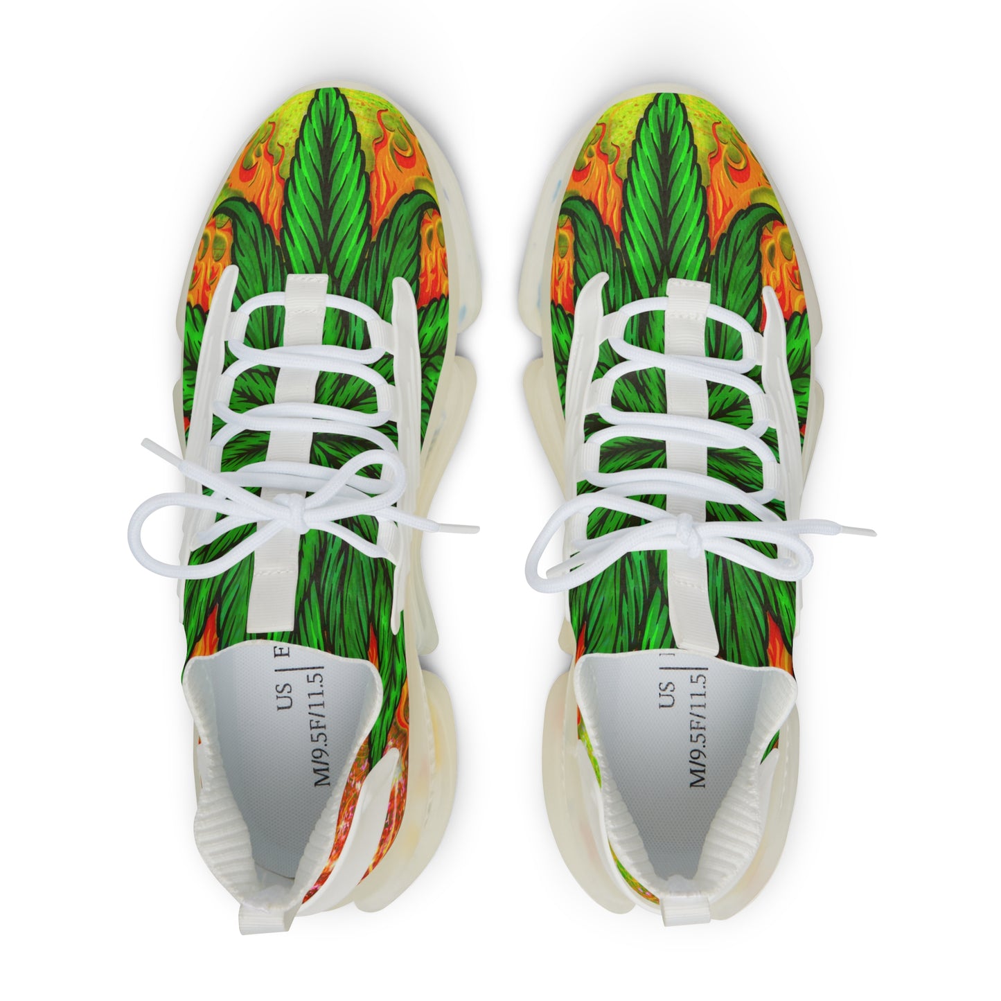 Beautifully Designed Orange, Yellow And Green Marijuana Leave Men's Mesh Sneakers