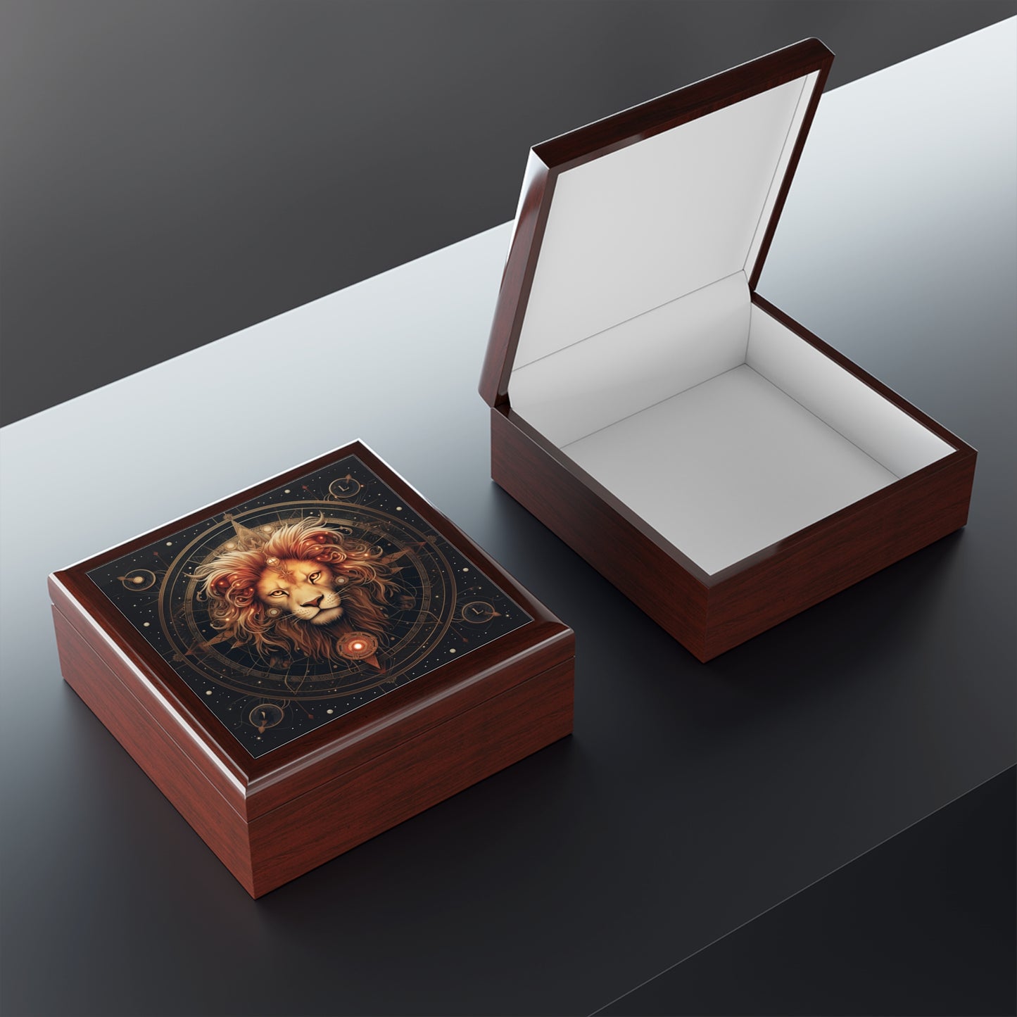 Leo Lion Black Background Jewelry Box