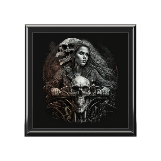 Biker Chic With Skulls On Motorcycle Jewelry Box Jewelry Box
