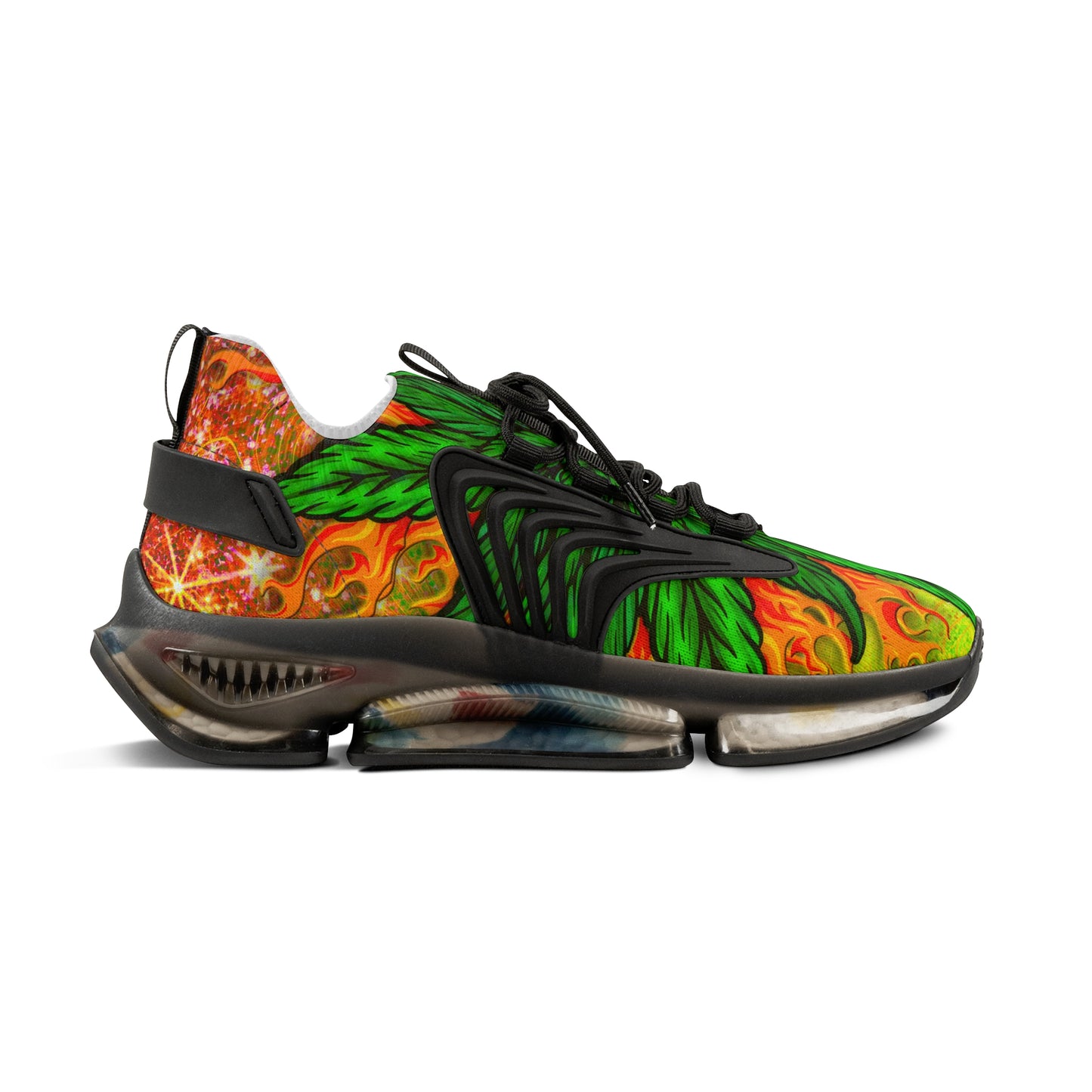 Beautifully Designed Orange, Yellow And Green Marijuana Leave Men's Mesh Sneakers