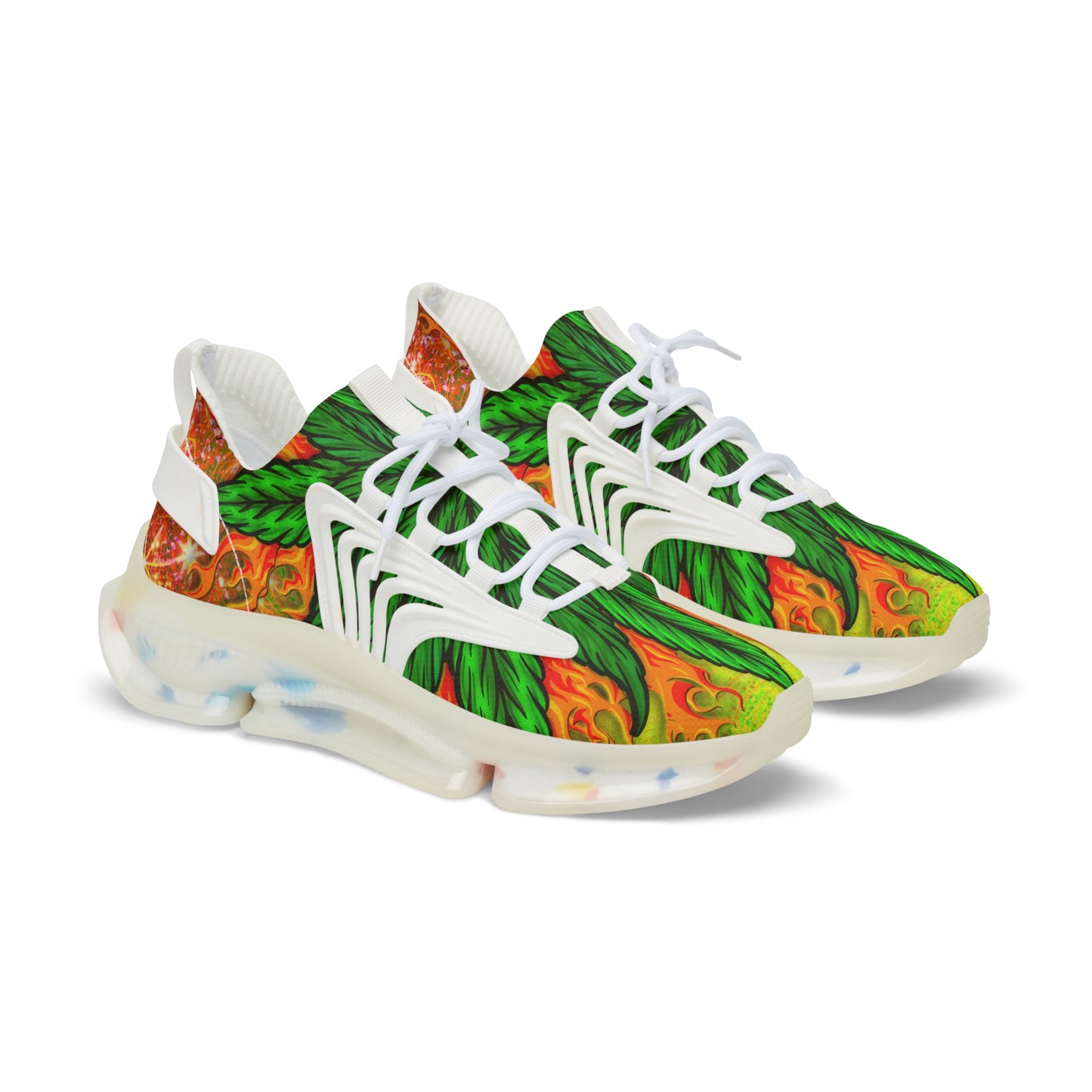 Beautifully Designed Orange, Yellow And Green Marijuana Leave Men's Mesh Sneakers