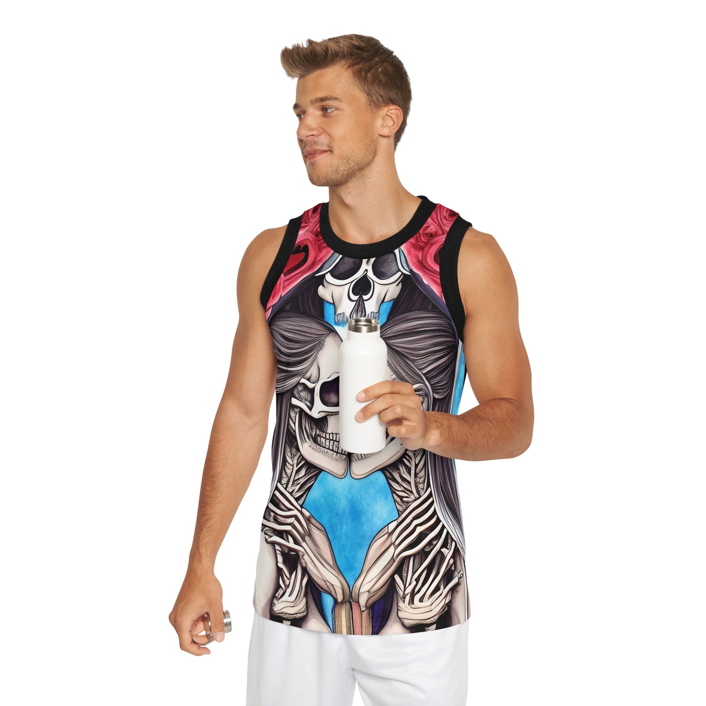 Love Shows No Time Boundaries Skulls, Loewenkind Creations Unisex Basketball Jersey (AOP)