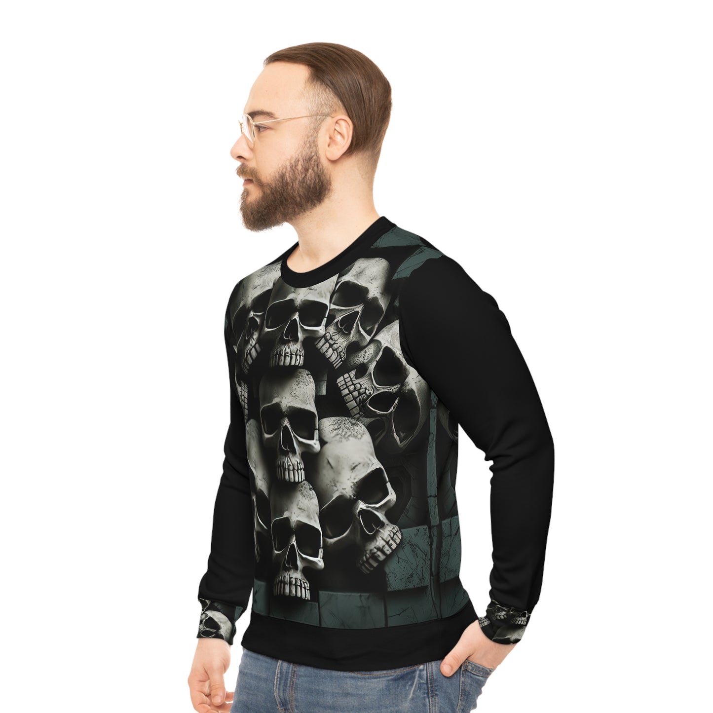 Metallic Chrome Skulls and classic Designed Background Style 9 Lightweight Sweatshirt (AOP)