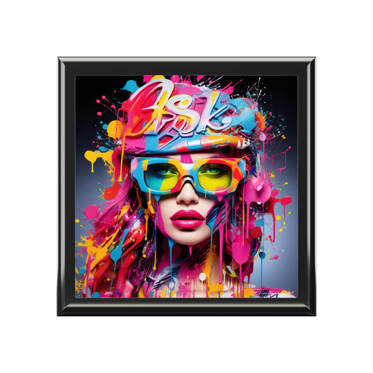 Colorful Blast, Blue Background, Black or Brown Jewelry Box