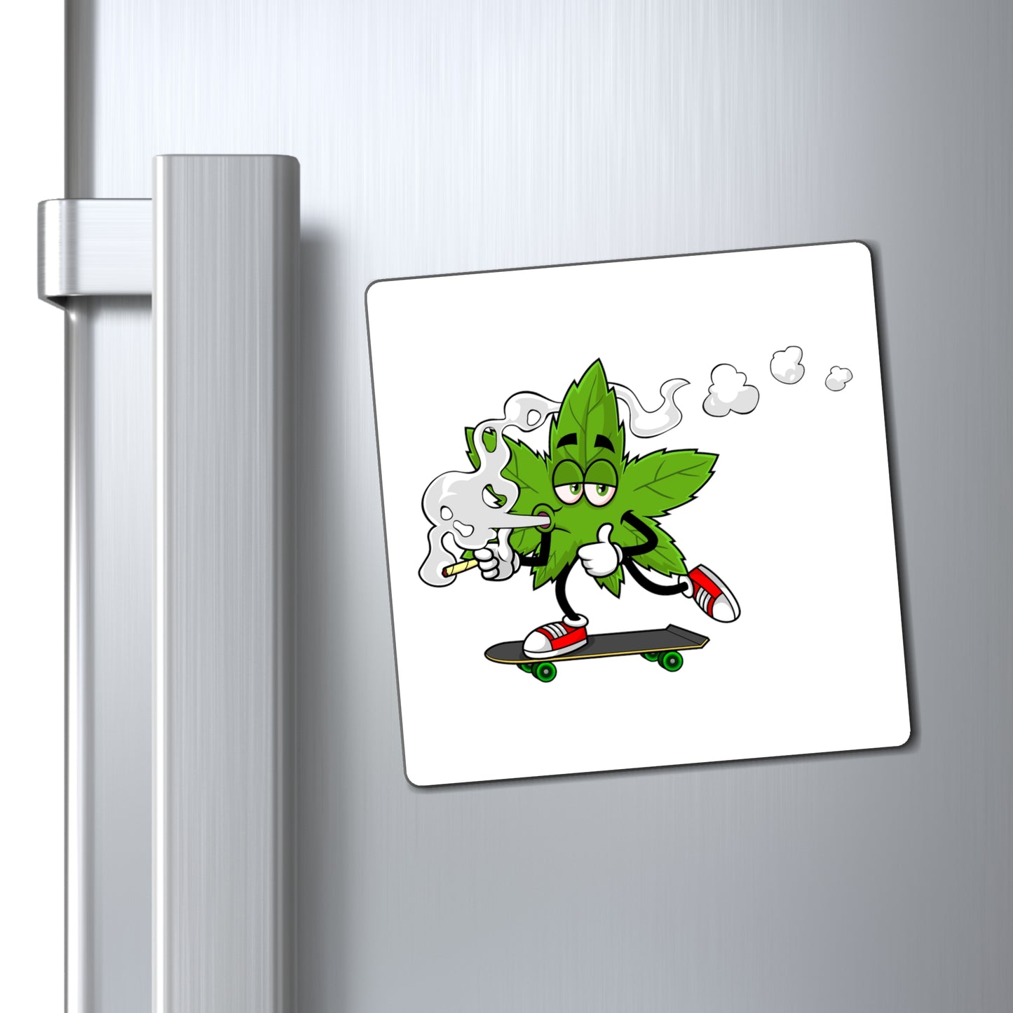 Marijuana Reggae Pot Leaf Man Smoking A Joint With Red Sneakers Riding Skateboard Style 3 Magnets