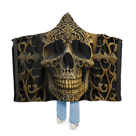 Bronze /Brass Style Skull With Detailed Black Background Snuggle Blanket