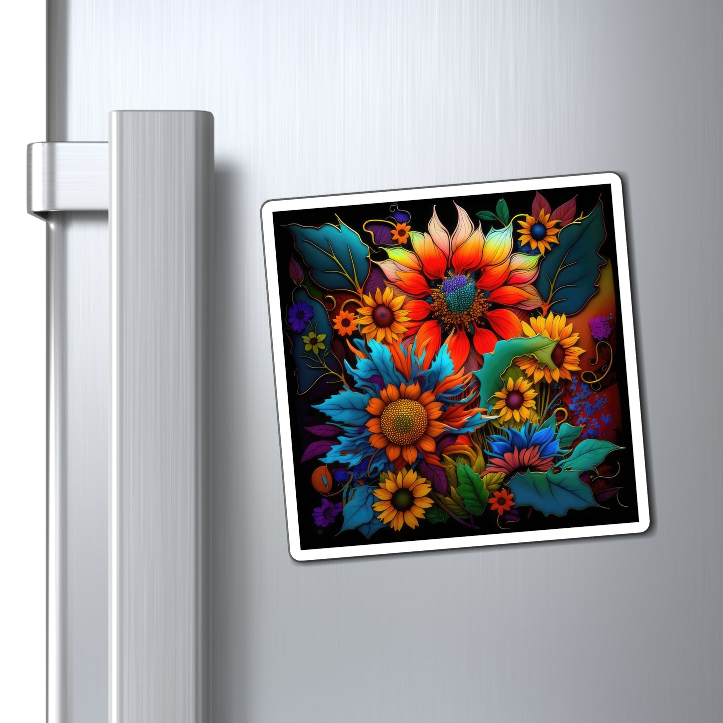 Bold And Beautiful Purple Blue And Orange Assortment of Blue Frame Magnets