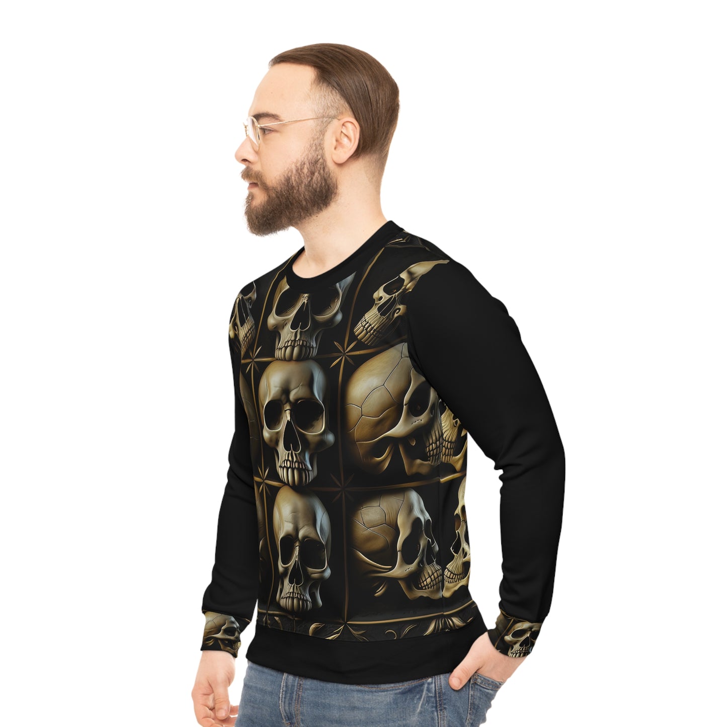 Metallic Chrome Skulls and classic Designed Background Style 17 Lightweight Sweatshirt (AOP)