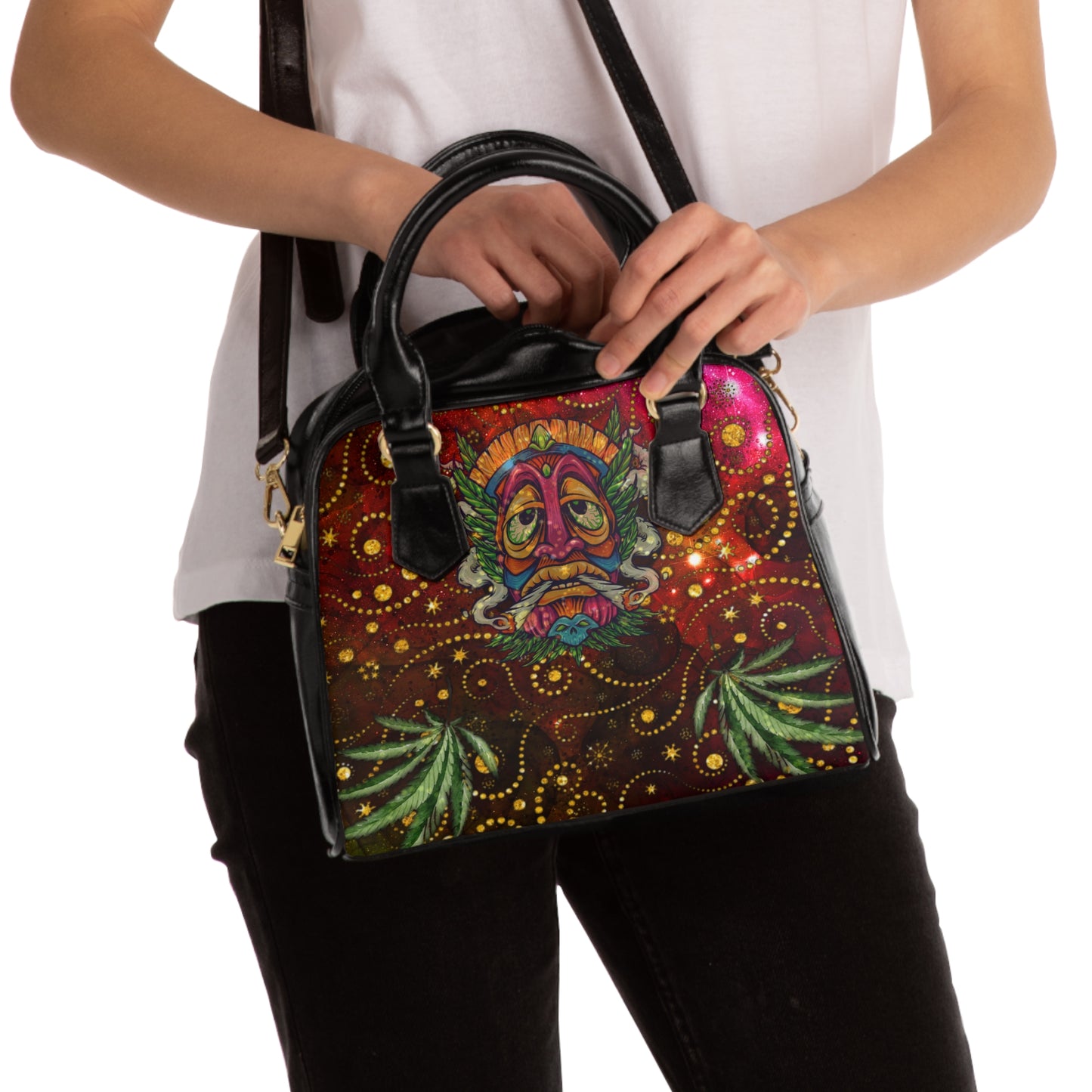 Groovy Island Man Smoking With Marijuana Pot Weed 420 Hands Shoulder Handbag