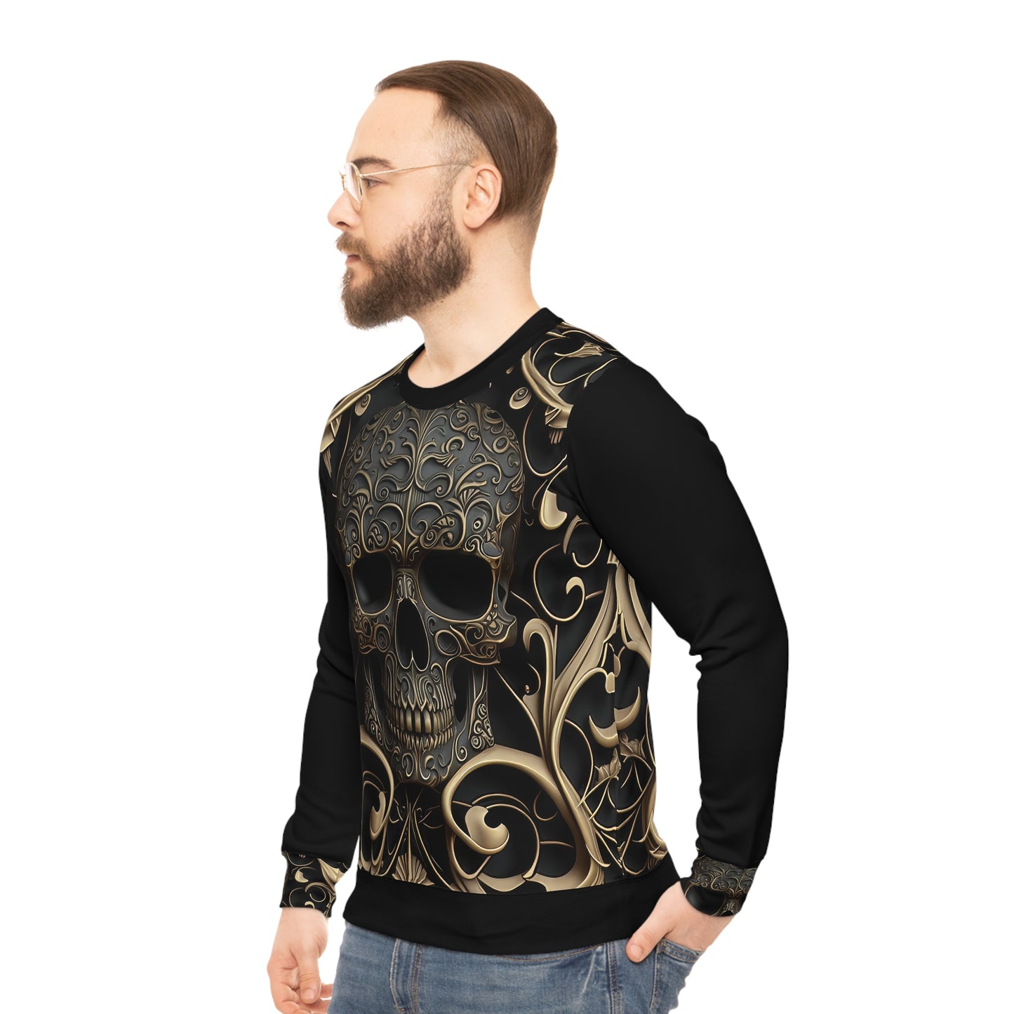Metallic Chrome Skull and classic Designed Background Style 3 Lightweight Sweatshirt (AOP)