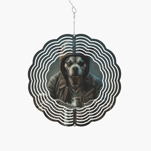 Biker Dawg On Motorcycle Wind Spinner