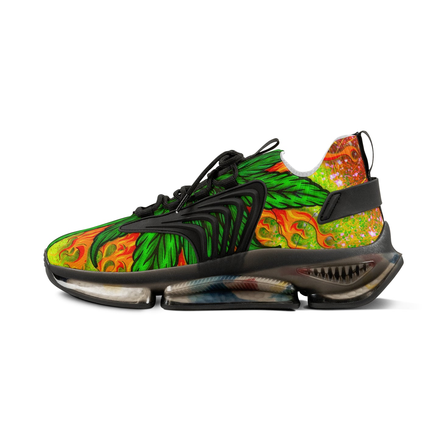 Beautifully Designed Orange, Yellow And Green Marijuana Leave Men's Mesh Sneakers