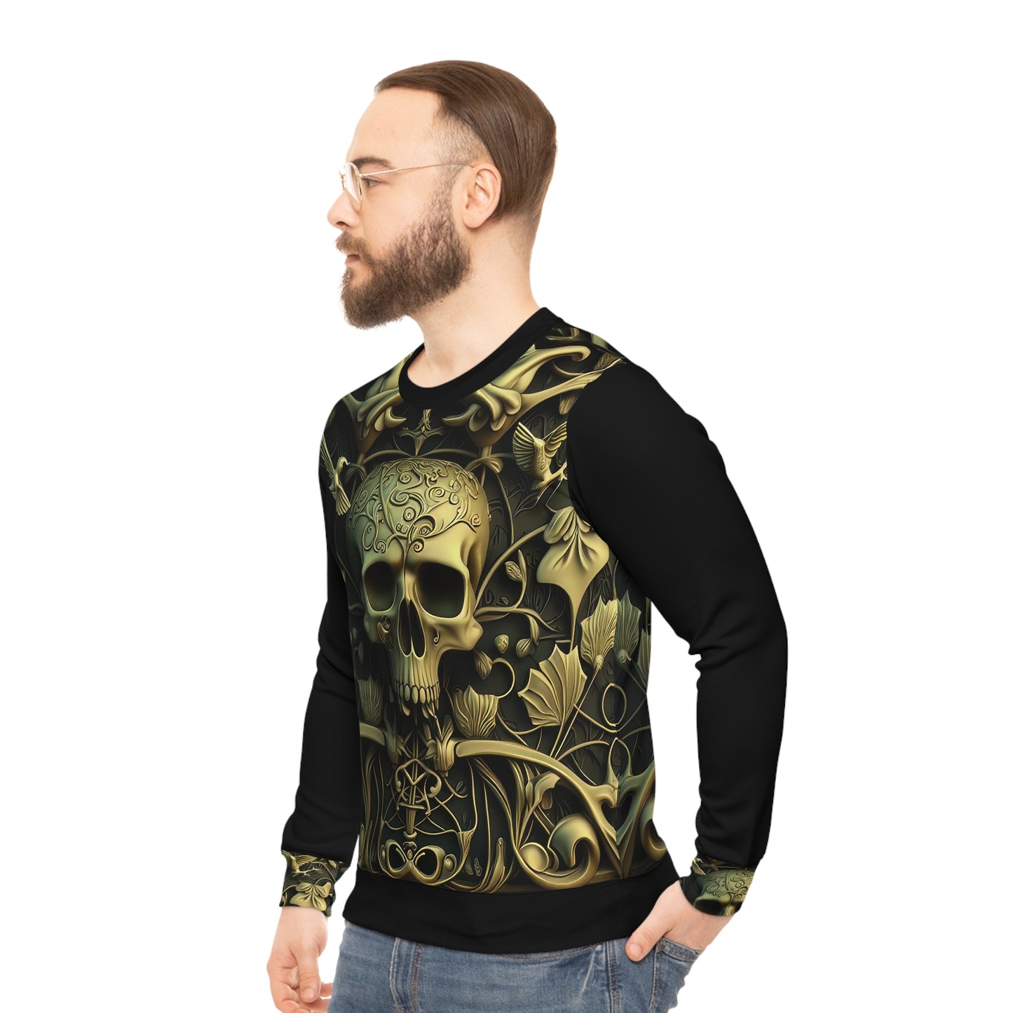 Metallic Chrome Skull and classic Designed Background Style 1 Lightweight Sweatshirt (AOP)
