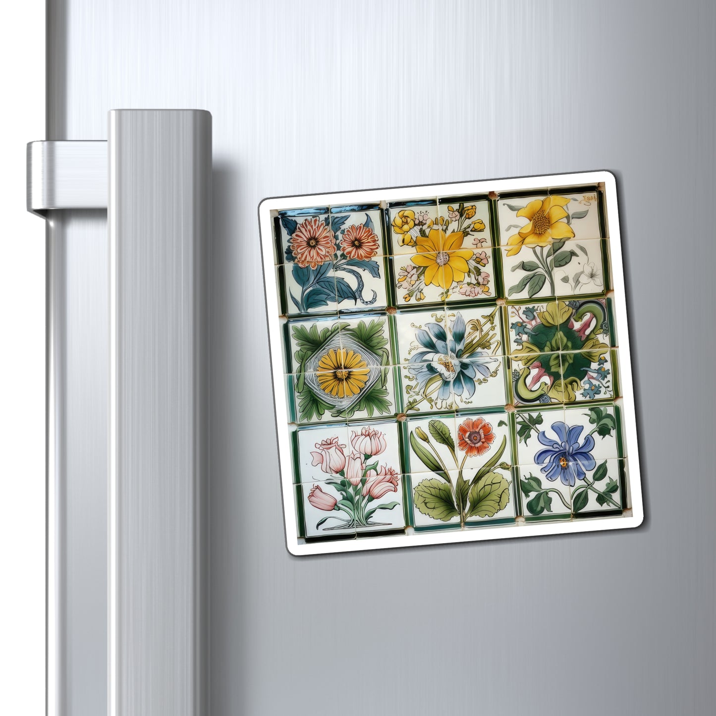 Antique Floral Multi Color flowers Classic Designed Four-square Style Two Magnets