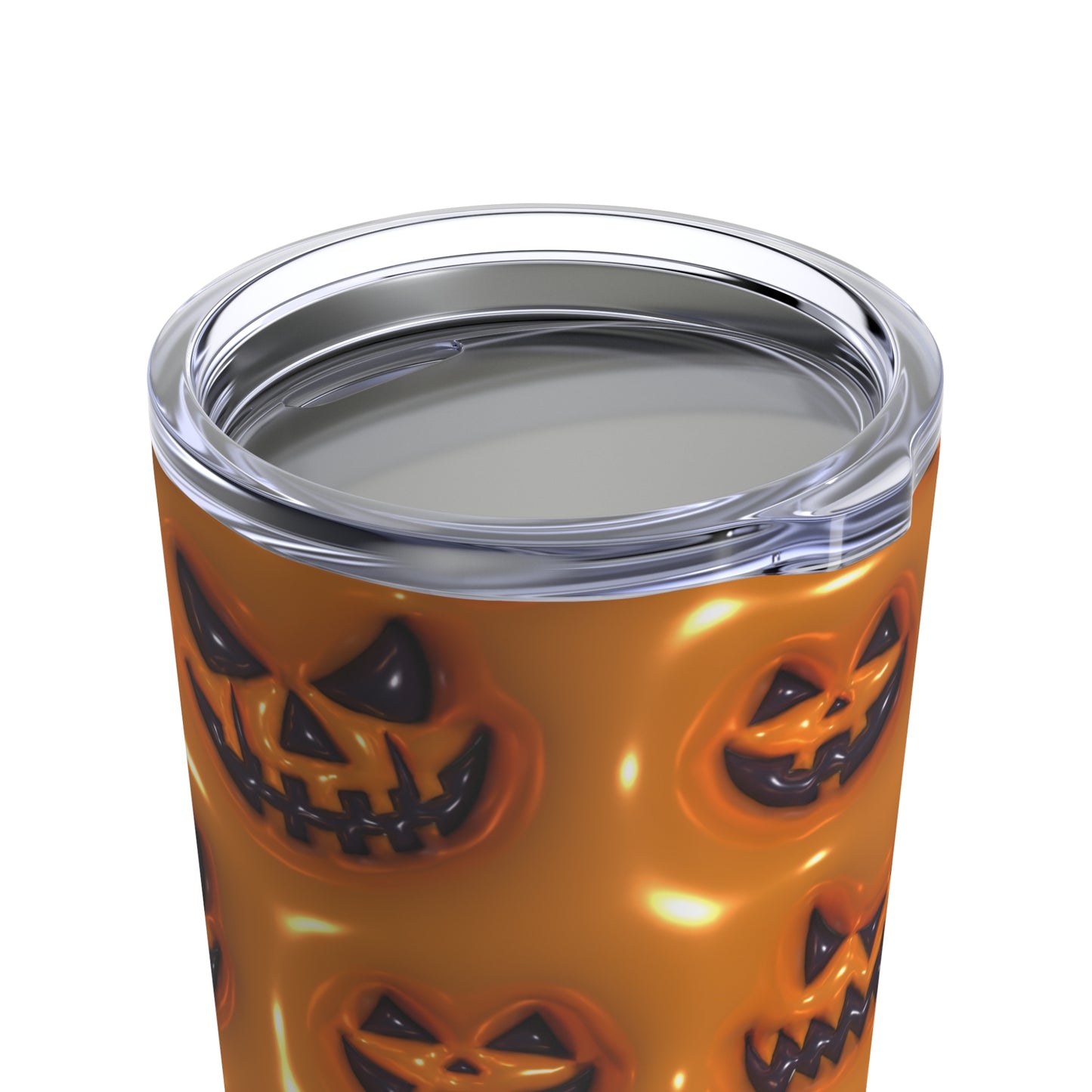 Scary Black Faced Pumpkin Faces With Orange Background 3-D Puffy Halloween by Mulew Art Tumbler 20oz