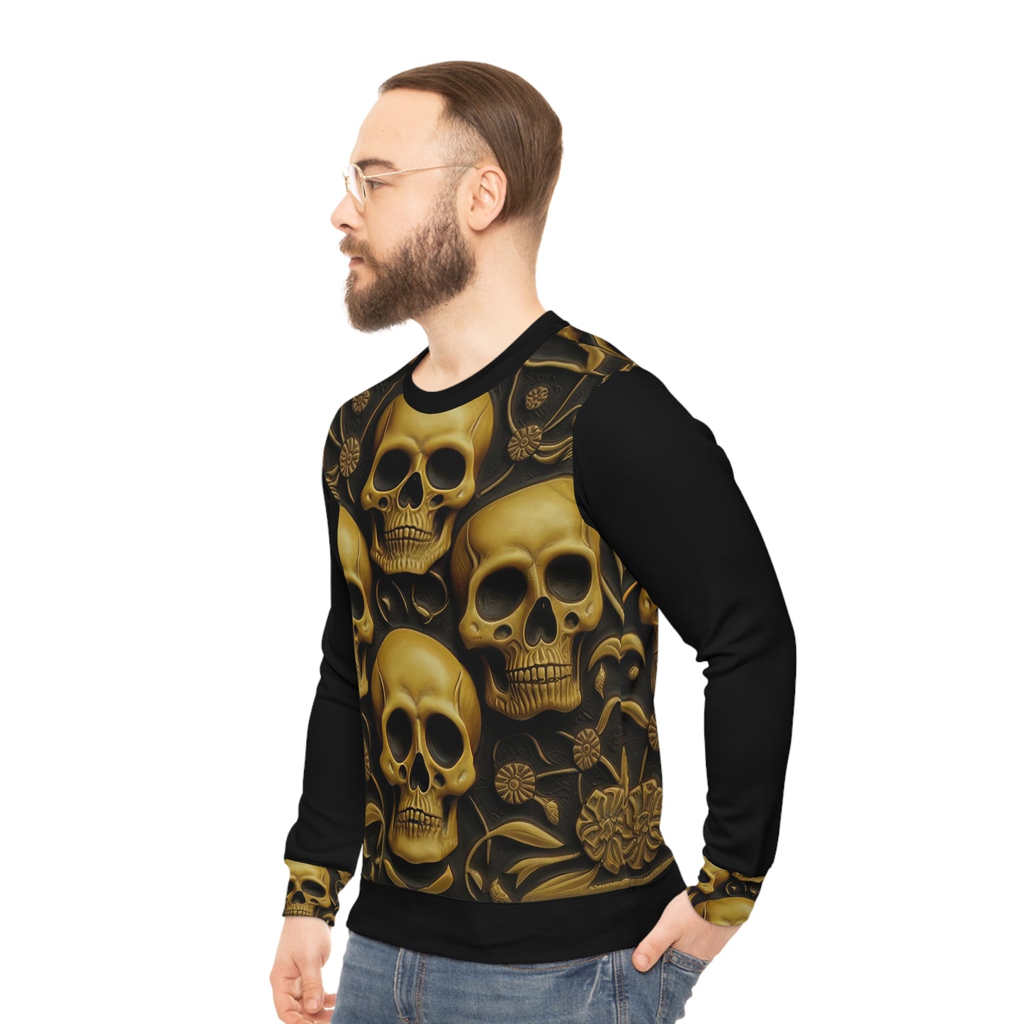 Metallic Chrome Skulls and classic Designed Background Style 15 Lightweight Sweatshirt (AOP)