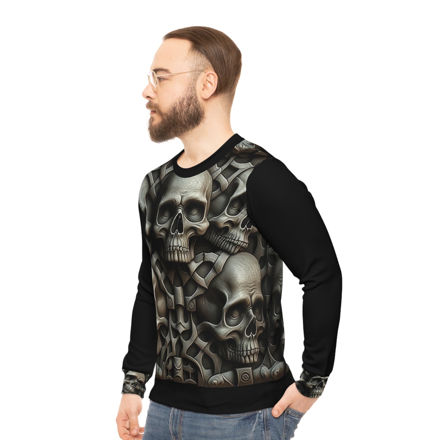 Metallic Chrome Skulls and classic Designed Background Style 18 Lightweight Sweatshirt (AOP)