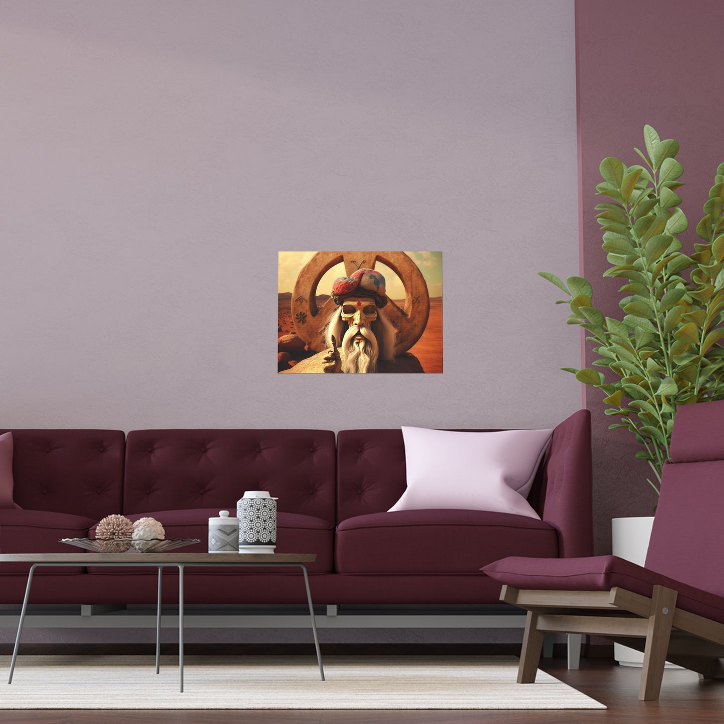 Wise Man In Dessert With Beard And Peace Sign Indoor and Outdoor Silk Posters