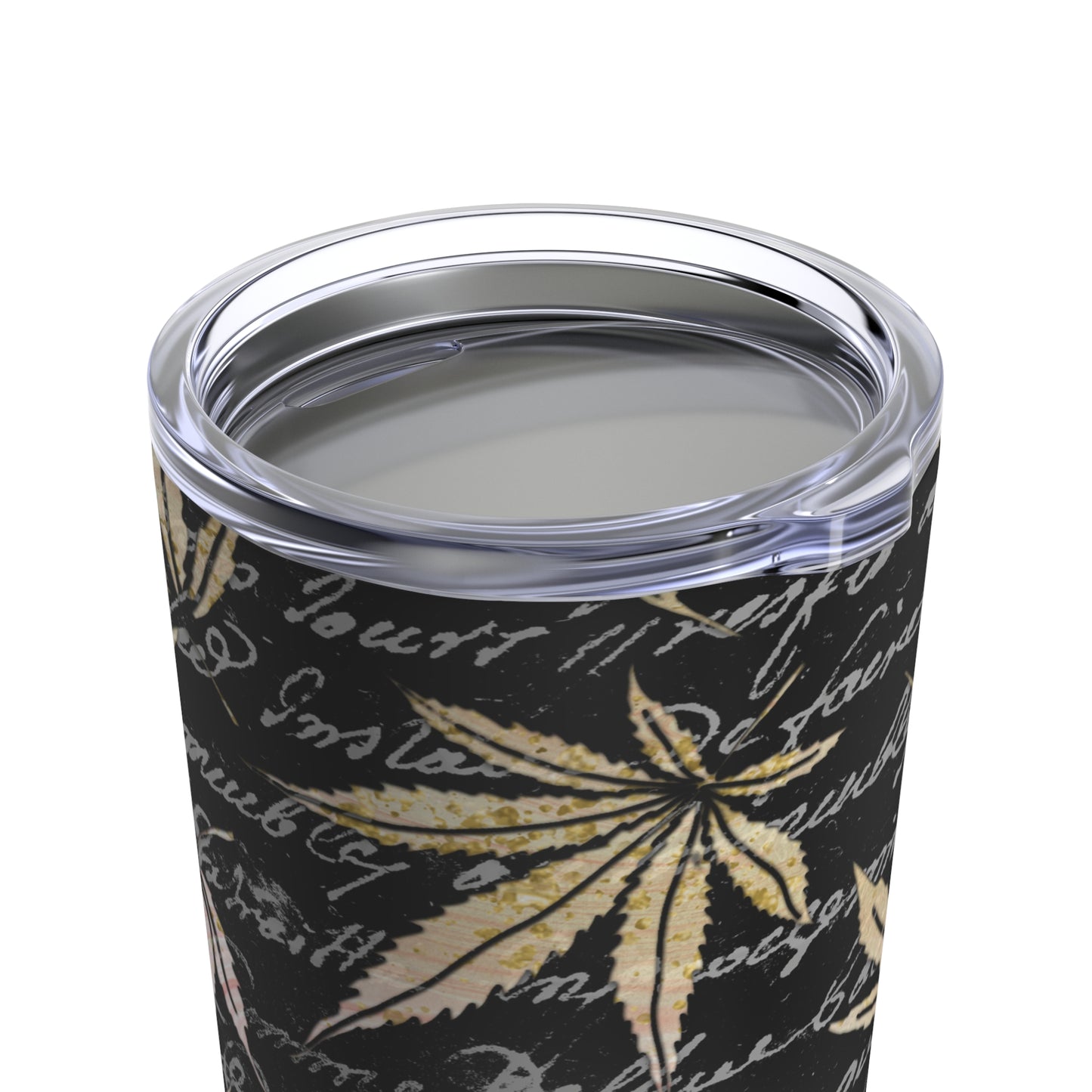 Gold Marijuana Leaves Elegantly Designed Black Back Ground Gold Writing 420 Weed Tumbler 20oz