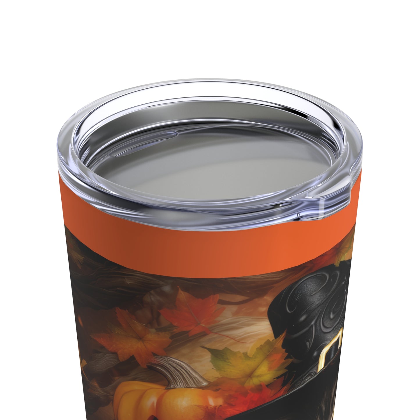 Halloween Tiger Stiped Wearing Witch hat And Smiling Orange Carved Pumpkins Tumbler 20oz