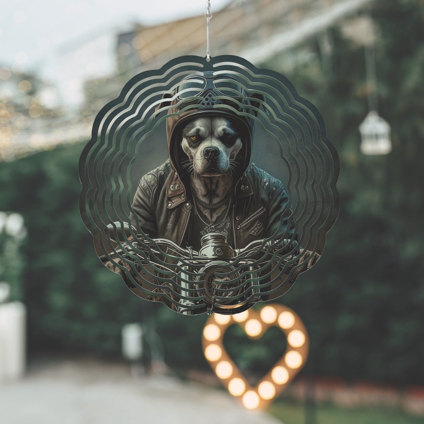 Biker Dawg On Motorcycle Wind Spinner