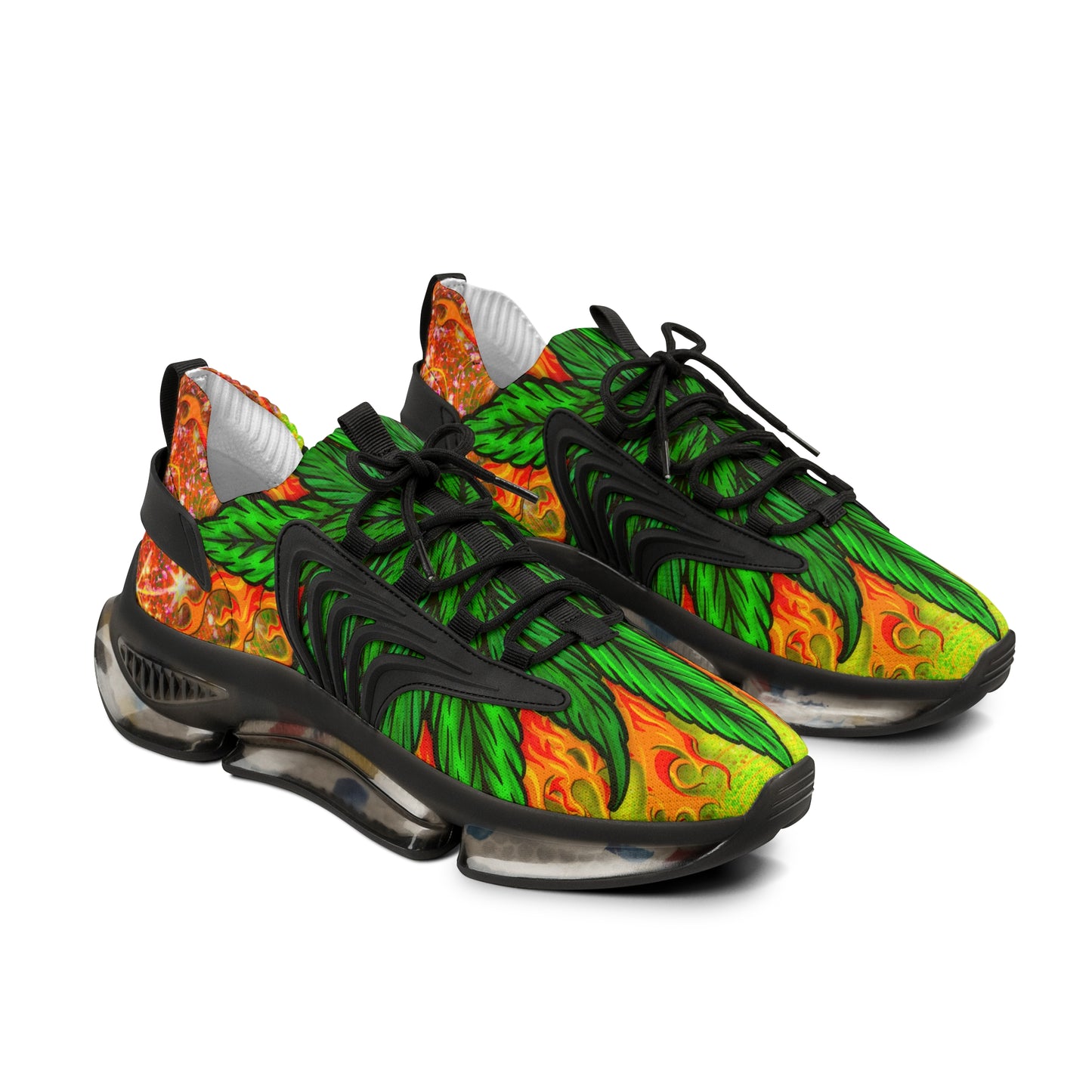 Beautifully Designed Orange, Yellow And Green Marijuana Leave Men's Mesh Sneakers