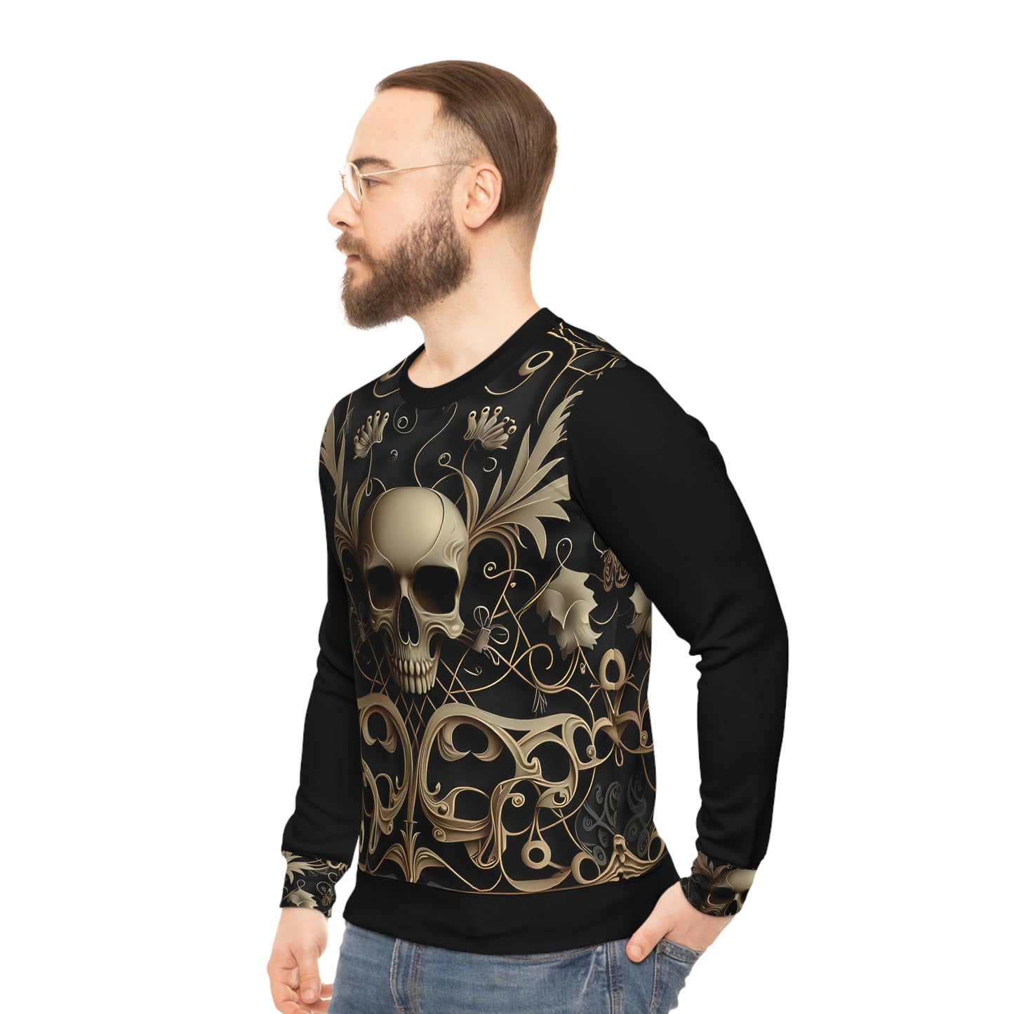Metallic Chrome Skull and classic Designed Background Style 2 Lightweight Sweatshirt (AOP)