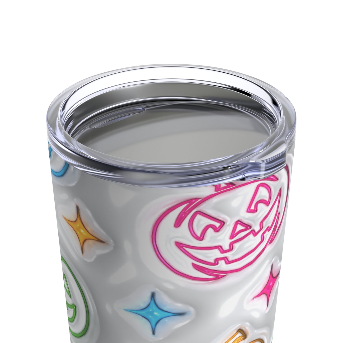 Neon Outline Colorful Halloween Pumpkins With White Background 3-D Puffy Halloween by Mulew Art Tumbler 20oz
