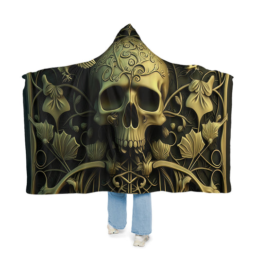 Bronze Style Metal Skull Person Shoulders With Leaves Snuggle Blanket