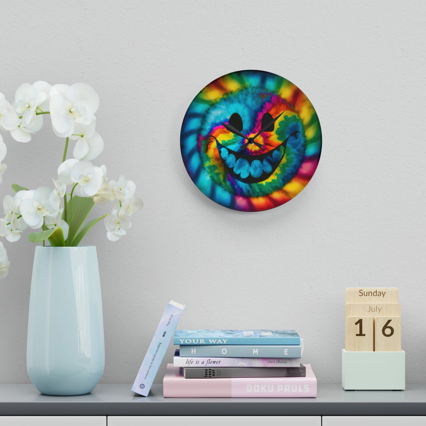 Happy Tie Dye Face Style 2 Wall Clock