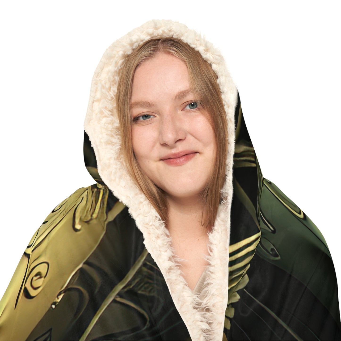 Bronze Style Metal Skull Person Shoulders With Leaves Snuggle Blanket