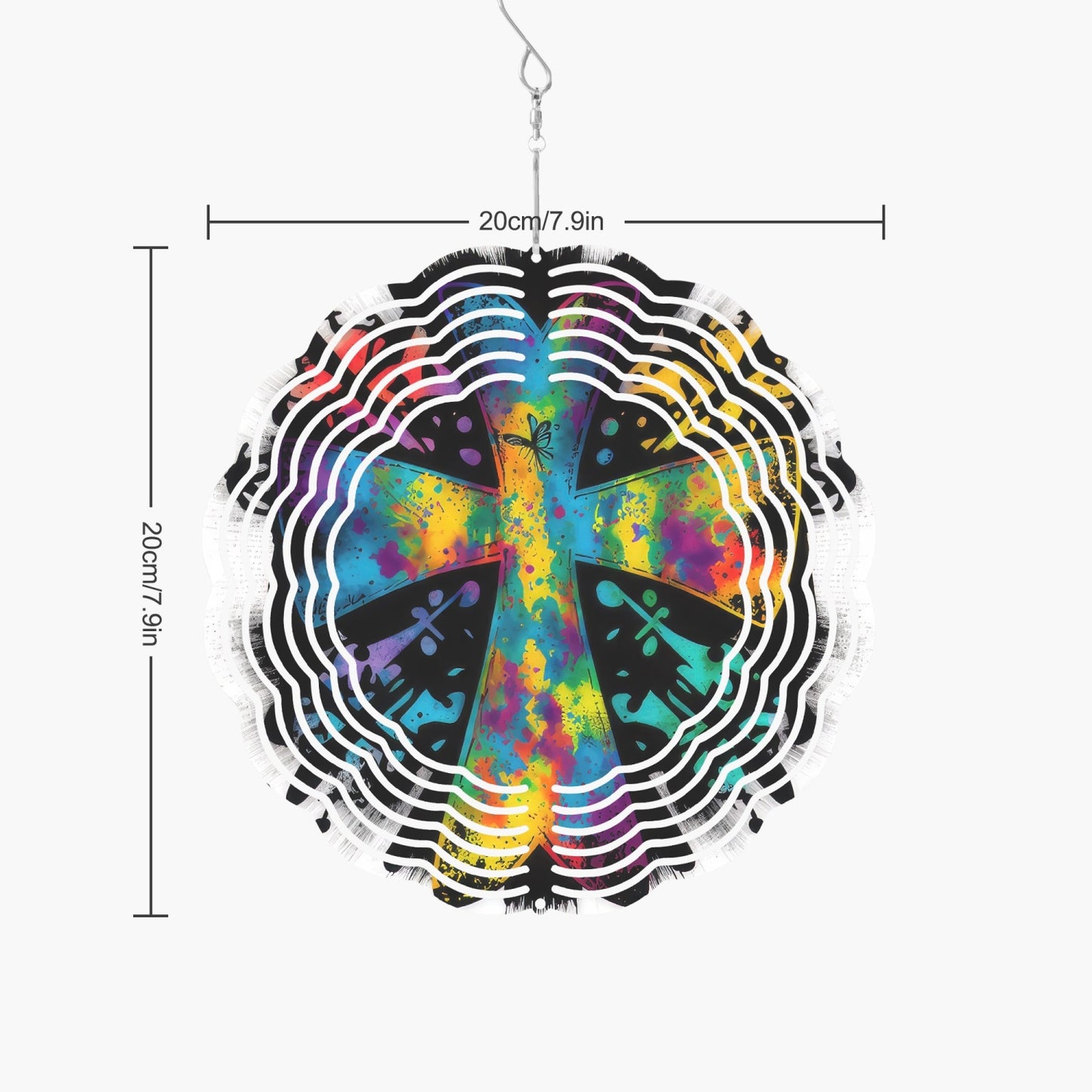 Cross Tie Dye Black Background Wind Spinner