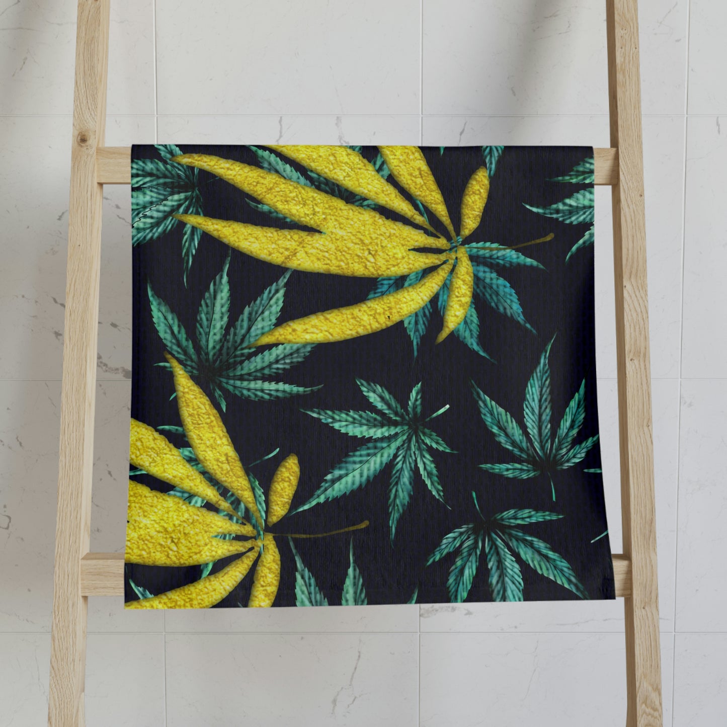 Large Gold Leaf Marijuana Pot Weed 420 With Green Leaf Background Hand Towel