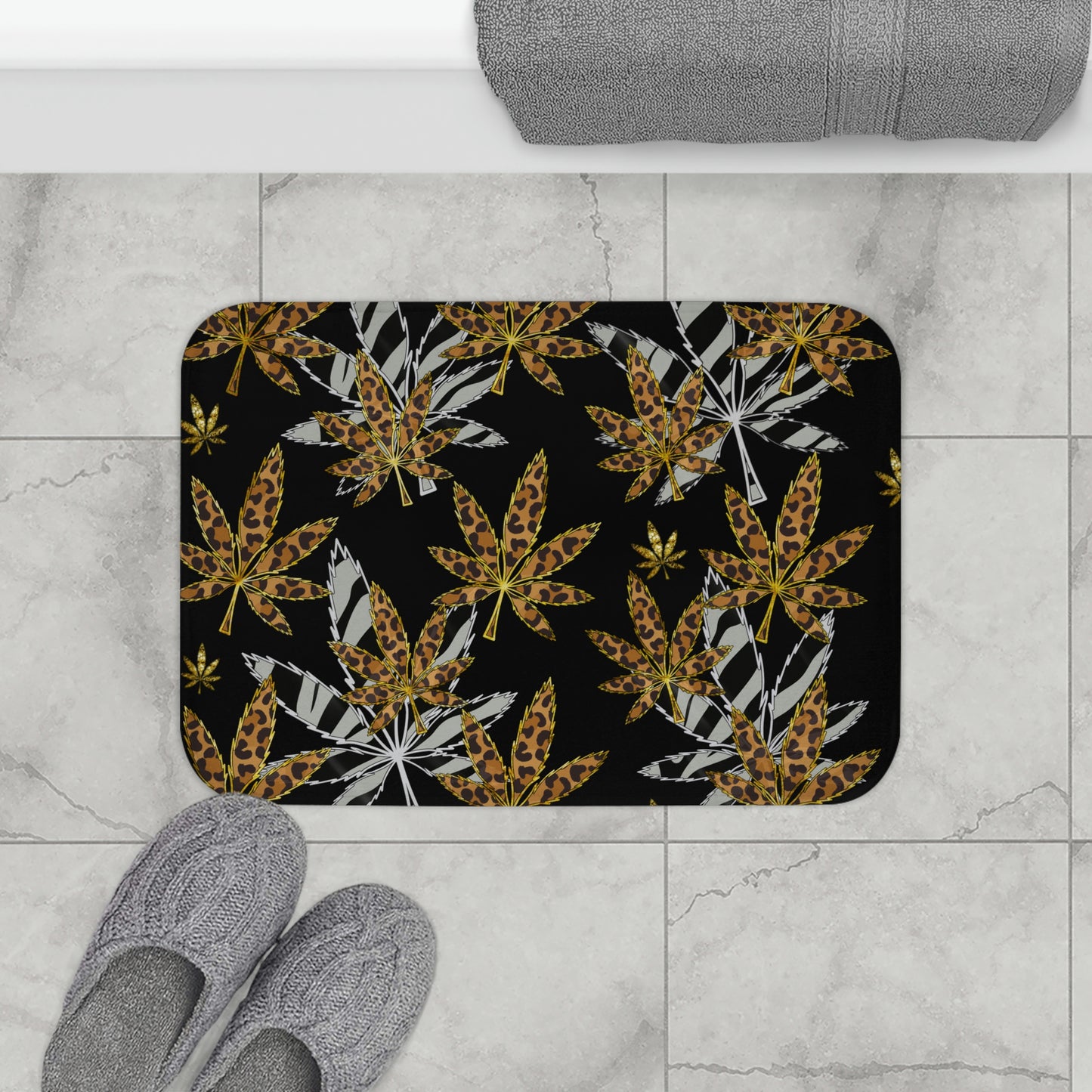 Gold And Zebra Marijuana Pot Weed Leaf 420 Weed Pot Marijuana Leaf Bathmat