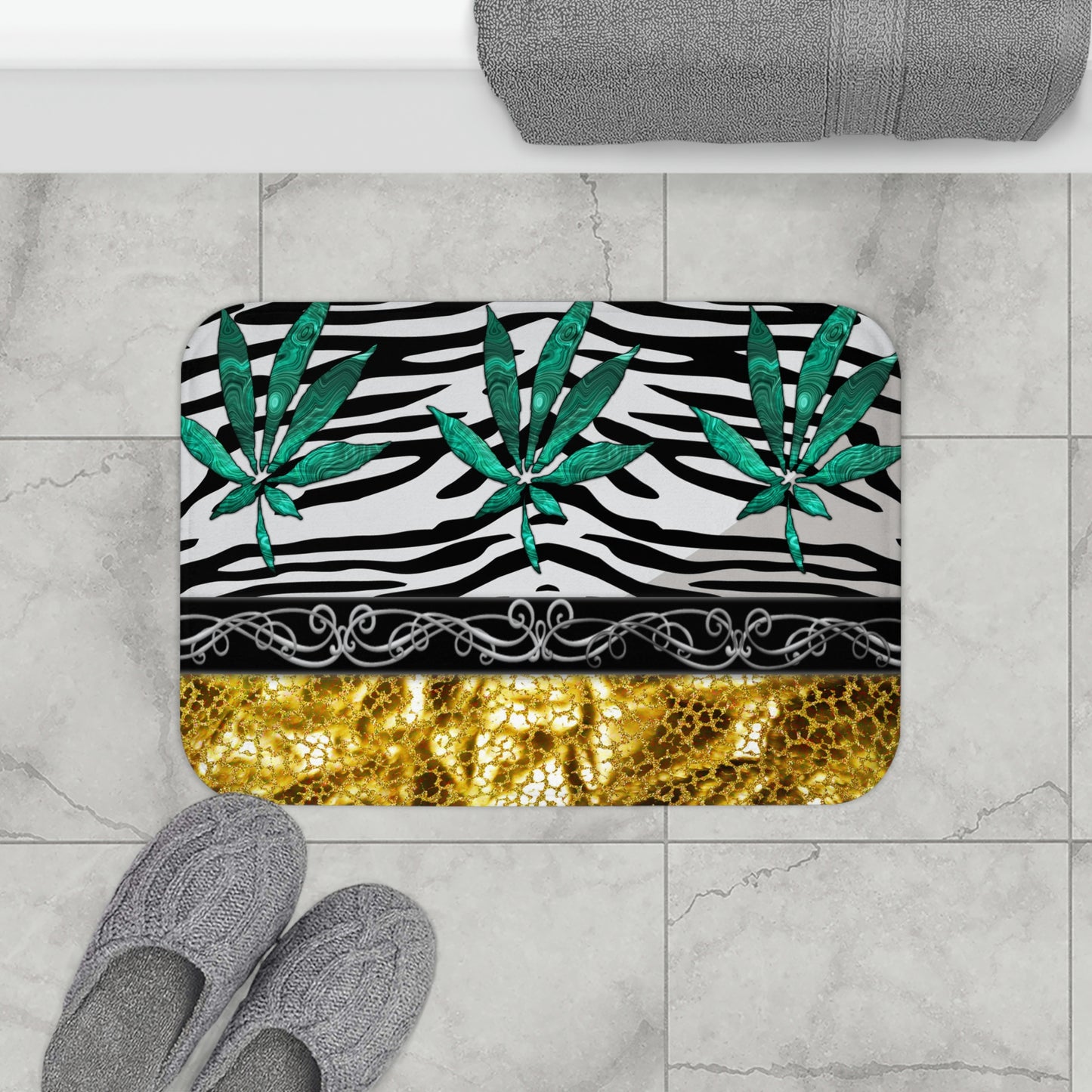Gold And Zebra White And Black Marijuana Pot Weed Leaf 420 Weed Pot Marijuana Leaf Bathmat