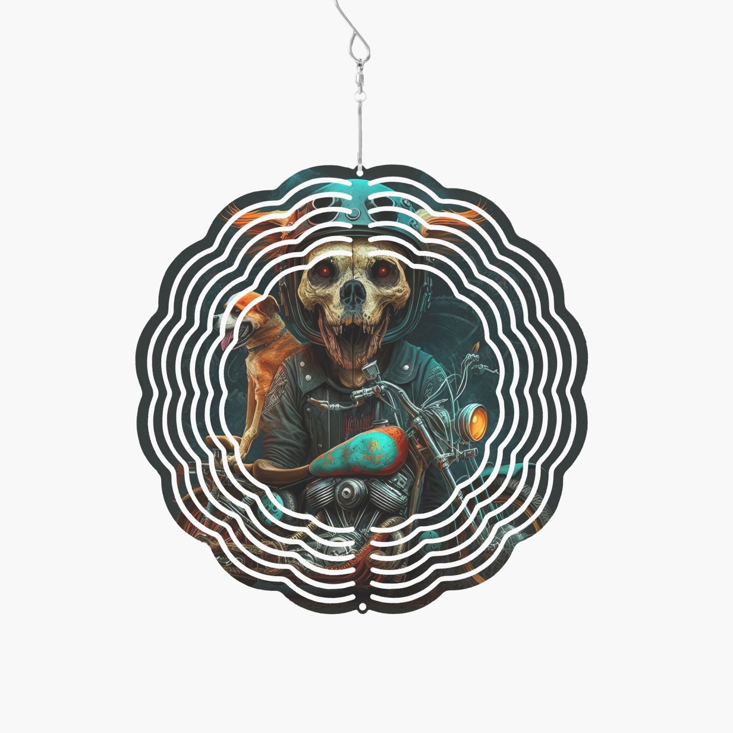 Skull Biker Dog On Motorcycle Wind Spinner