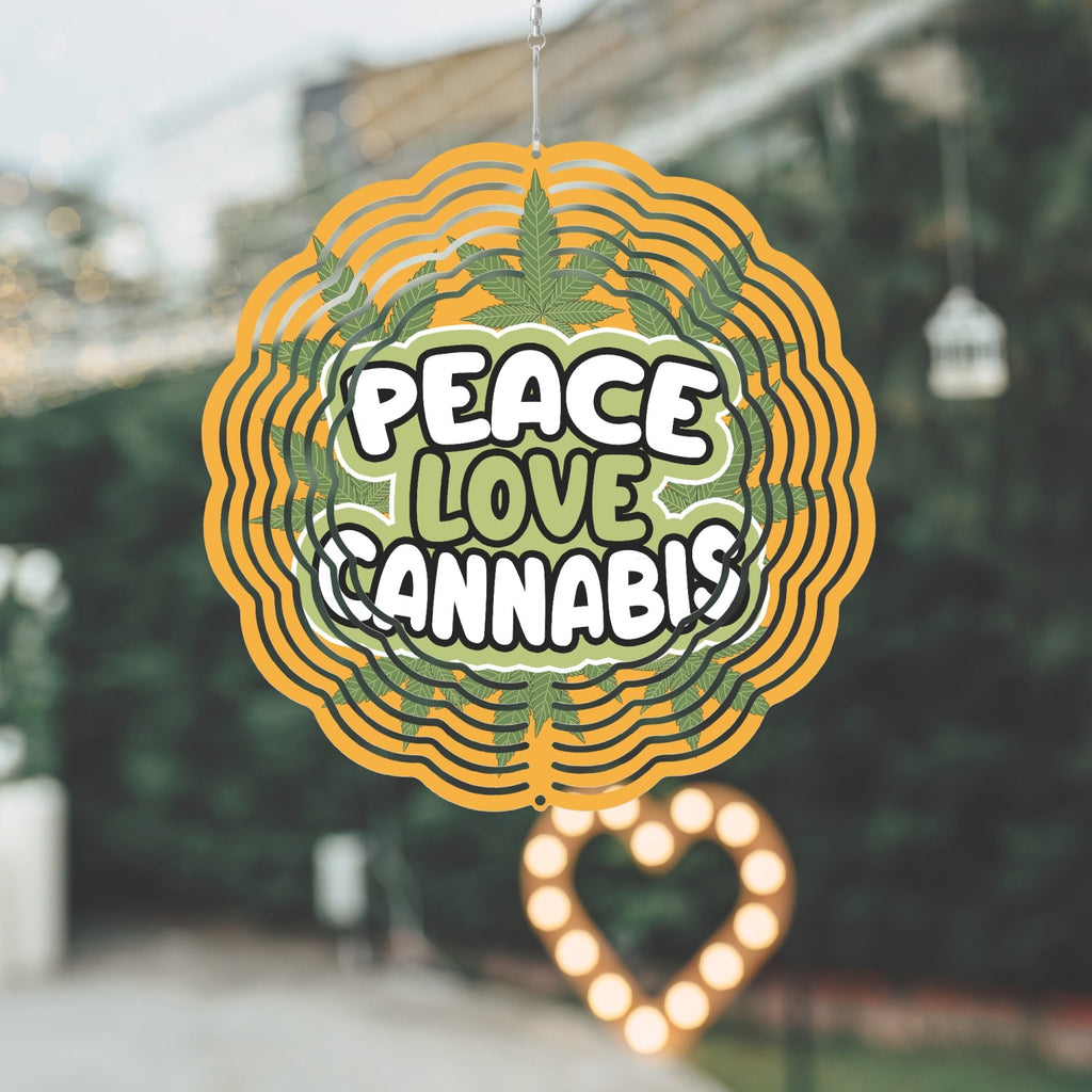 Love Peace Cannabis Yellow And Green Wind Spinner