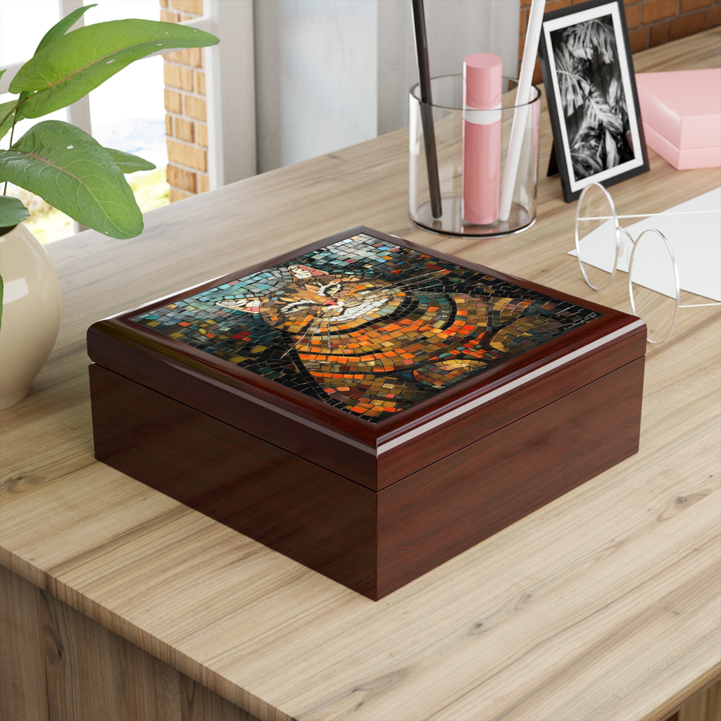 Mosaic Majesty: The Regal Cat, Jewelry- Stash- Collection Box