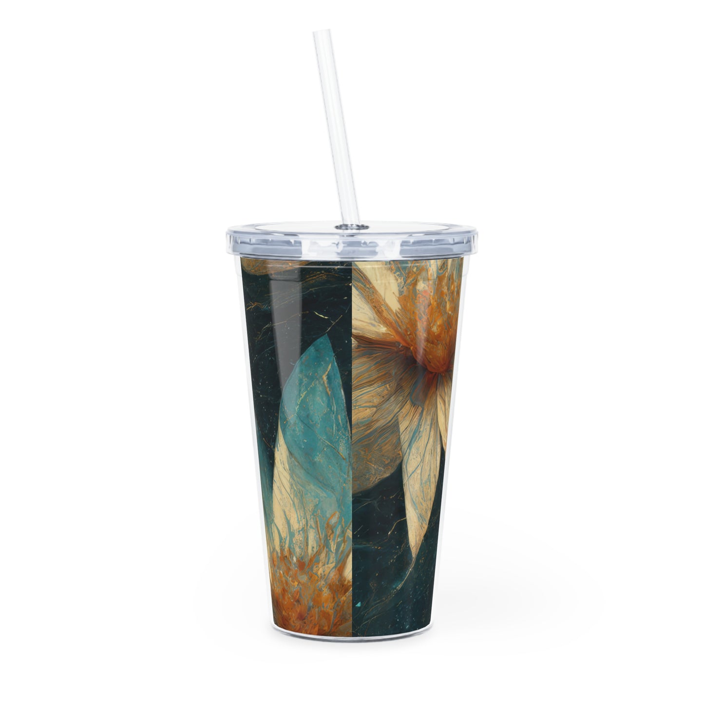 Bold And Beautiful White, Grey And Blue Floral Style 3 Plastic Tumbler with Straw