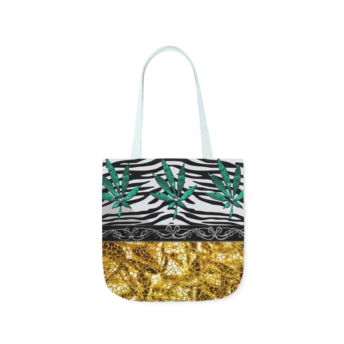 Gold And Zebra White And Black Marijuana Pot Weed Leaf 420 Weed Pot Marijuana Leaf Polyester Canvas Tote Bag (AOP)