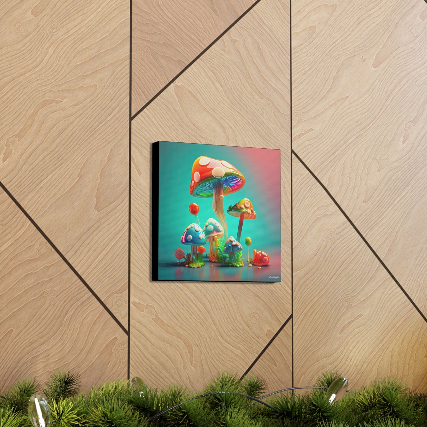 Beautiful Mushroom Luminating Colorful Bliss 3 Canvas Gallery Wraps