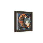 "Bold Mosaic Cat", Framed Mosaic Cat Art Print — Colorful Modern Wall Canvas