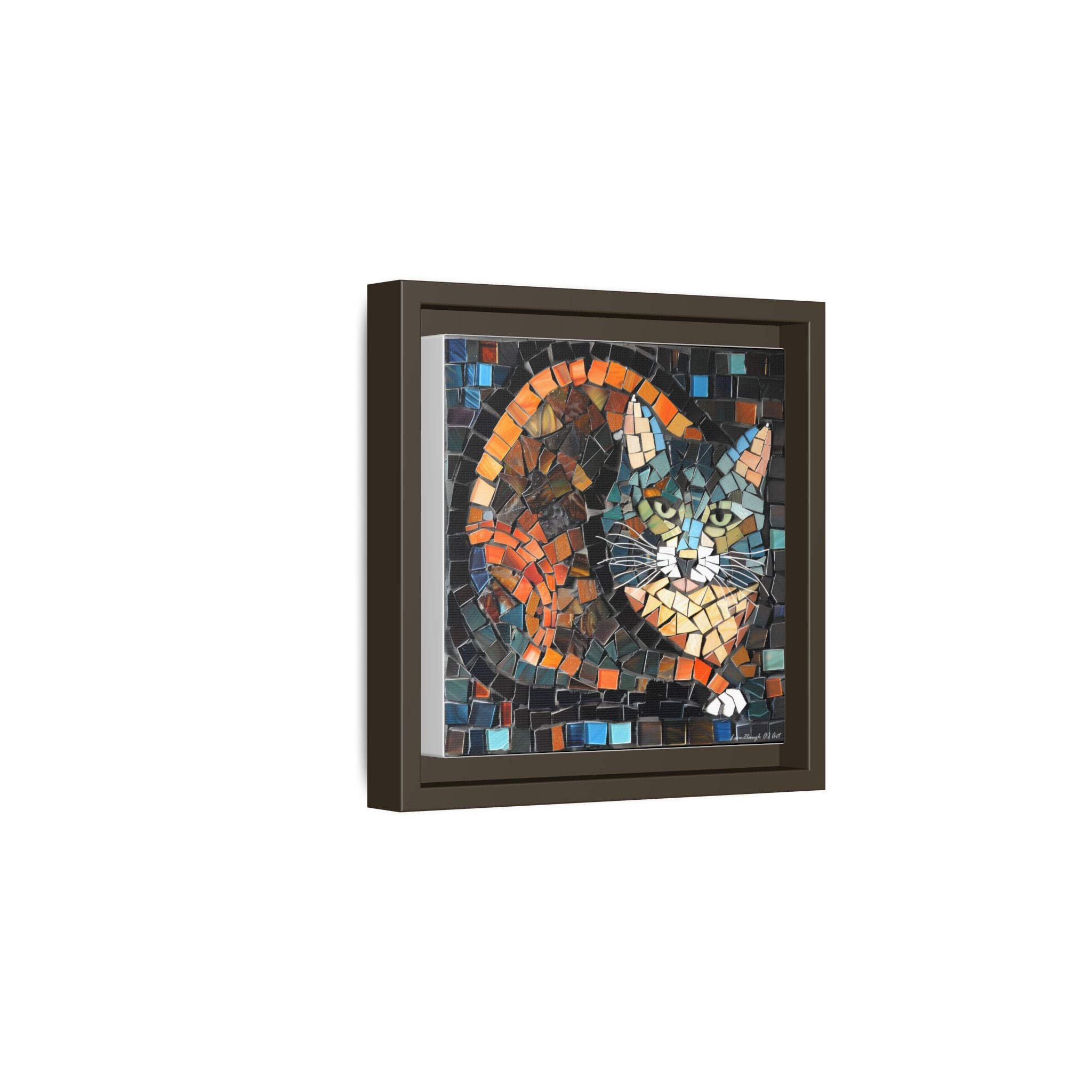 "Bold Mosaic Cat", Framed Mosaic Cat Art Print — Colorful Modern Wall Canvas