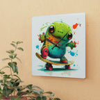 Tie Dye Cool Frog On Skate Board Wall Clock