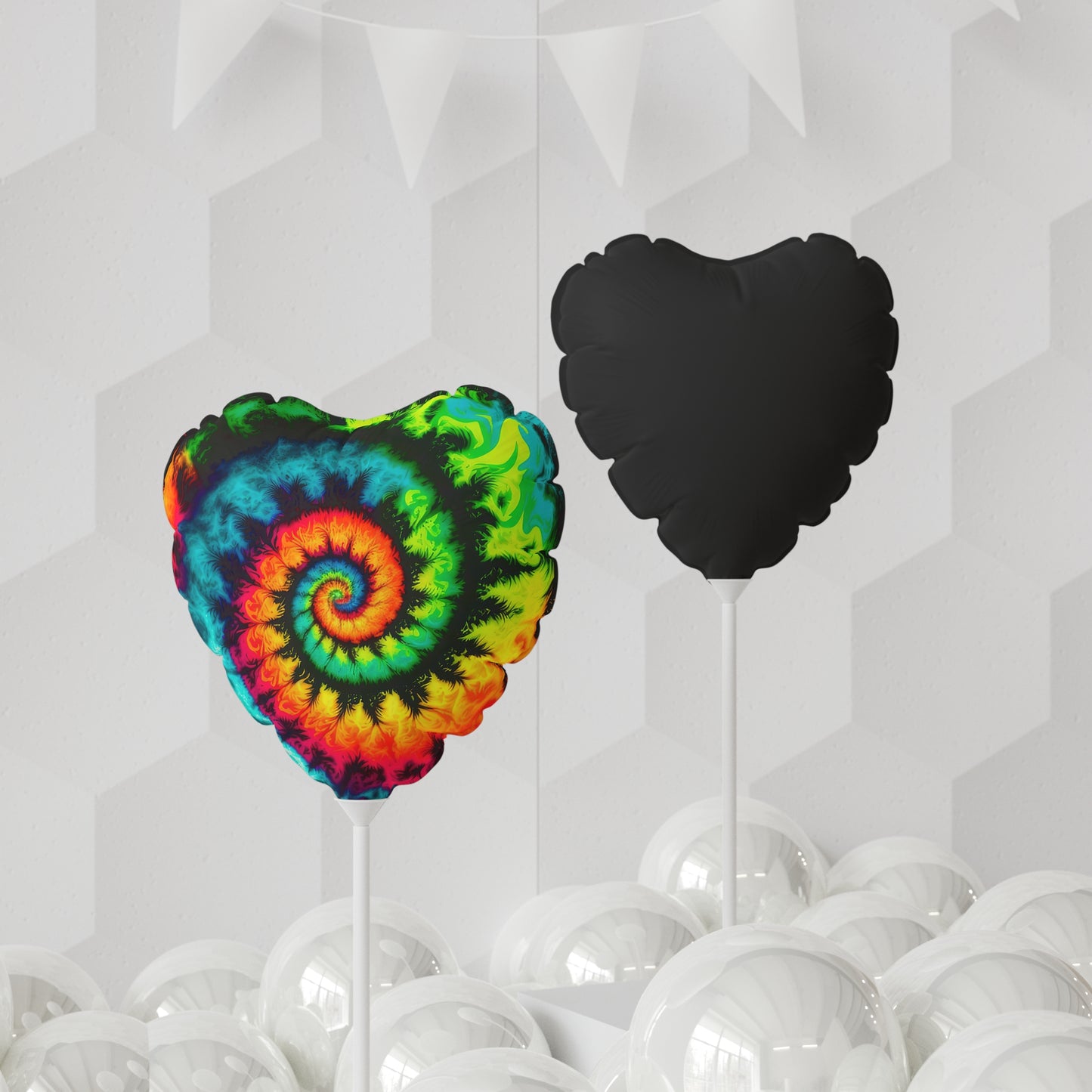 Bold And Beautiful Tie Dye Style Three Balloon (Round and Heart-shaped), 11"
