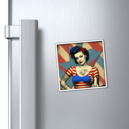 Retro Tattooed Pinup Blue, Red And White Star Magnet Style Eight