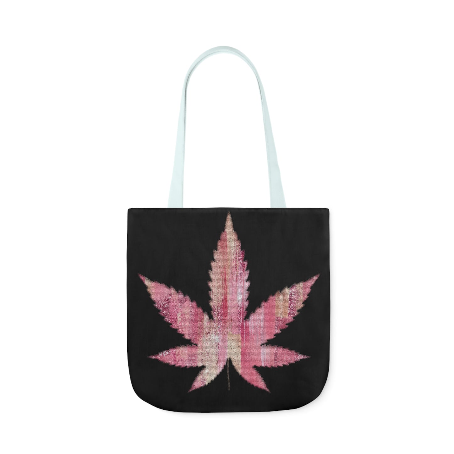 Sassy Single Pink Marijuana 420 Weed Leaf With Black Background Polyester Canvas Tote Bag (AOP)